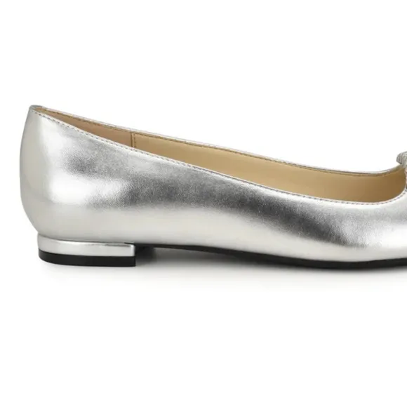 Nine West Pointy Toe Silver Crystal Embellished Buckle Flats Shoes  Various