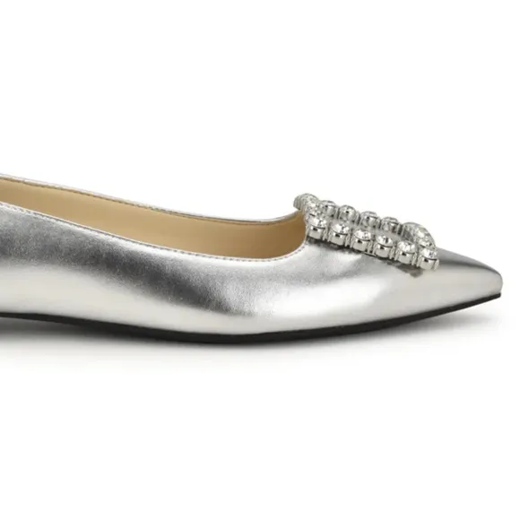Nine West Pointy Toe Silver Crystal Embellished Buckle Flats Shoes  Various