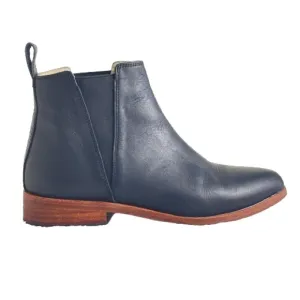 NISOLO Chelsea Booties | Black Leather Low Stack Heel Boots Shoes | Slip on 6.5