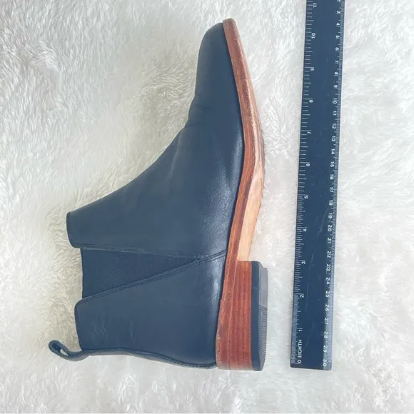 NISOLO Chelsea Booties | Black Leather Low Stack Heel Boots Shoes | Slip on 6.5