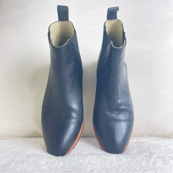 NISOLO Chelsea Booties | Black Leather Low Stack Heel Boots Shoes | Slip on 6.5