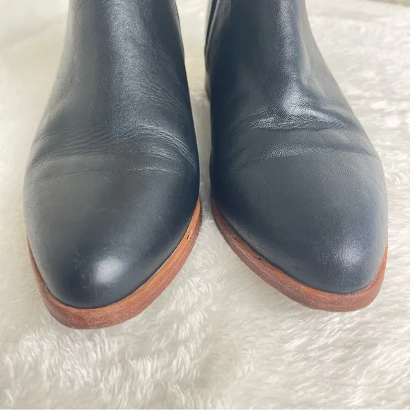 NISOLO Chelsea Booties | Black Leather Low Stack Heel Boots Shoes | Slip on 6.5