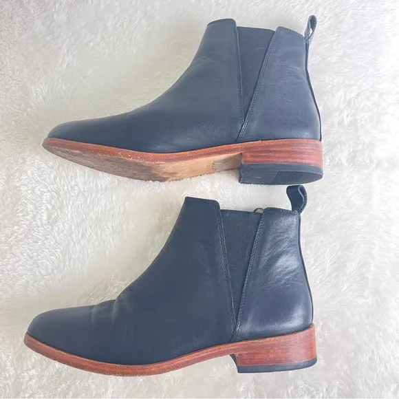 NISOLO Chelsea Booties | Black Leather Low Stack Heel Boots Shoes | Slip on 6.5