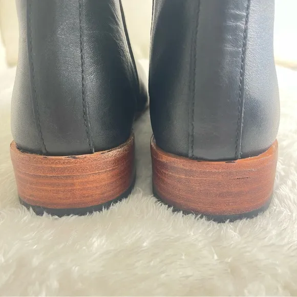 NISOLO Chelsea Booties | Black Leather Low Stack Heel Boots Shoes | Slip on 6.5