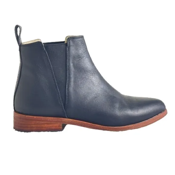 NISOLO Chelsea Booties | Black Leather Low Stack Heel Boots Shoes | Slip on 6.5