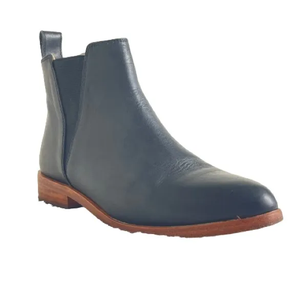 NISOLO Chelsea Booties | Black Leather Low Stack Heel Boots Shoes | Slip on 6.5
