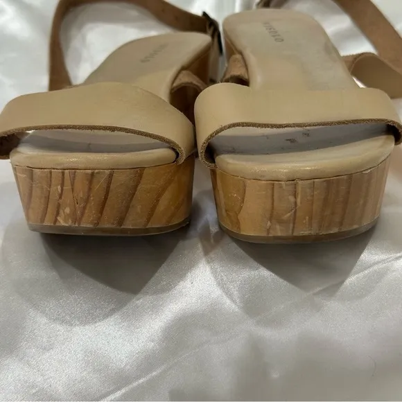 Nisolo Sarita Wooden Wedge Sandal Leather Wrap Ankle Strap Buckle Beige Size 9