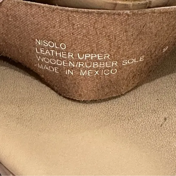 Nisolo Sarita Wooden Wedge Sandal Leather Wrap Ankle Strap Buckle Beige Size 9