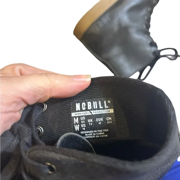 Nobull black leather high top sneakers lace up men 8.5 women 10 shoe perforated
