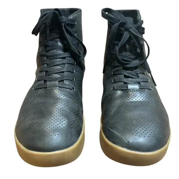 Nobull black leather high top sneakers lace up men 8.5 women 10 shoe perforated