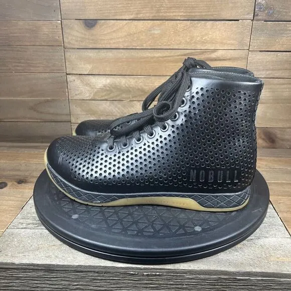 Nobull Womens Size US 7.5 High Top Black Leather Lace Up Trainer Athletic Shoes