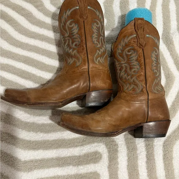 Nocona Brown and Blue Heeled Boots with Western Stitching style 5009 size 12