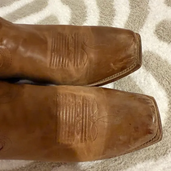 Nocona Brown and Blue Heeled Boots with Western Stitching style 5009 size 12