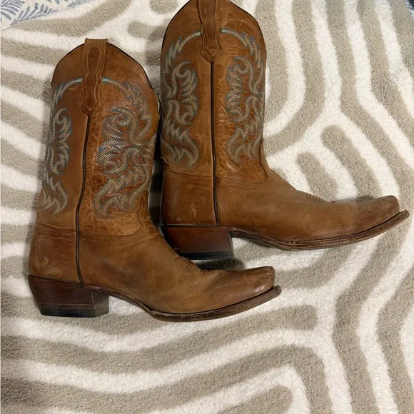 Nocona Brown and Blue Heeled Boots with Western Stitching style 5009 size 12