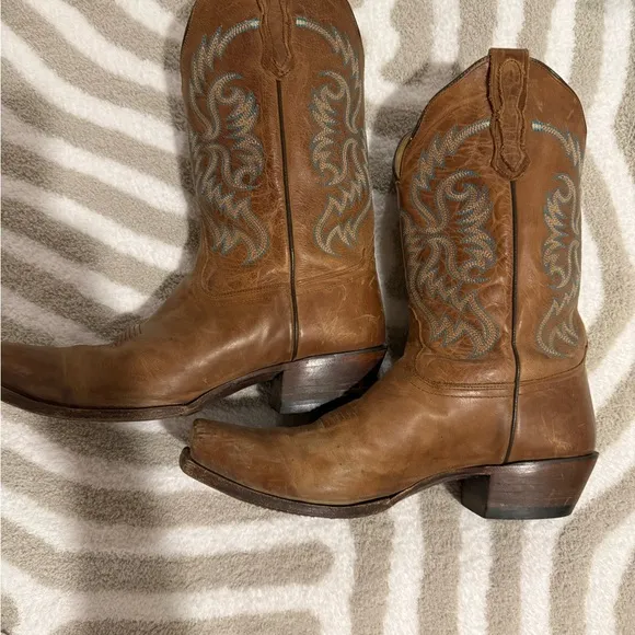 Nocona Brown and Blue Heeled Boots with Western Stitching style 5009 size 12