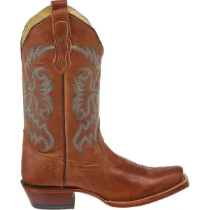 Nocona Brown and Blue Heeled Boots with Western Stitching style 5009 size 12
