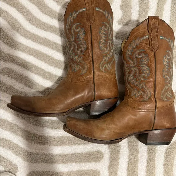 Nocona Brown and Blue Heeled Boots with Western Stitching style 5009 size 12