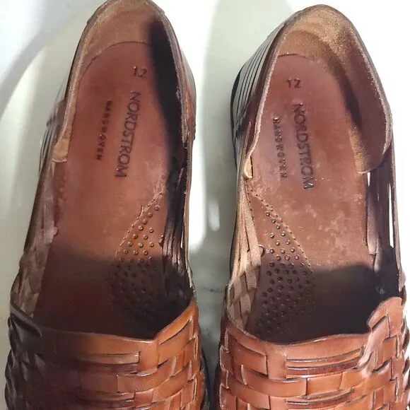 Nordstrom Hand Woven Braided Sandals Brown Leather Men's Shoe Size 12 Excellent