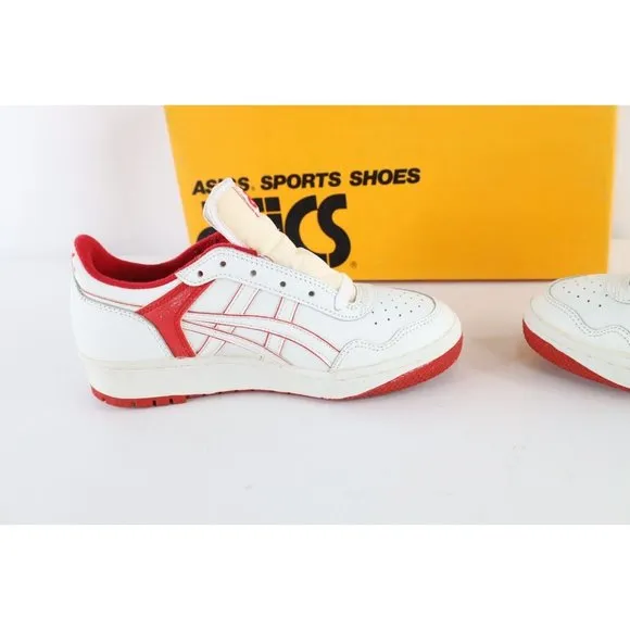 NOS Vintage 90s Asics Boys Size 5 Spell Out Outrage Sneakers Shoes White Red