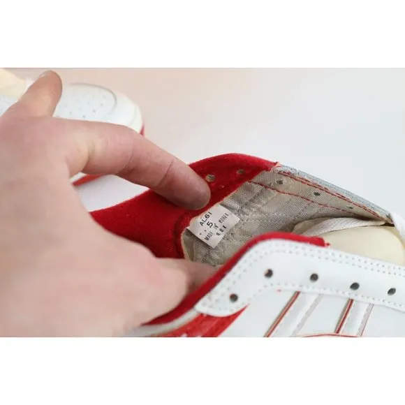 NOS Vintage 90s Asics Boys Size 5 Spell Out Outrage Sneakers Shoes White Red