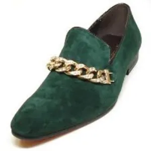 NWB FIESSO aurelio garcia SUEDE Shoe GREEN chain slip on loafer FI6788