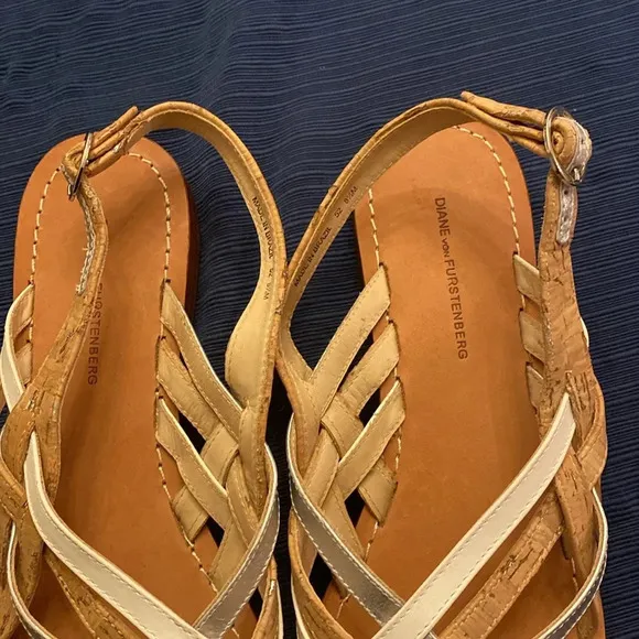 NWOB Diane Von Furstenberg Thong Sandals Woven Detail Cork Crossing Brazil 8.5