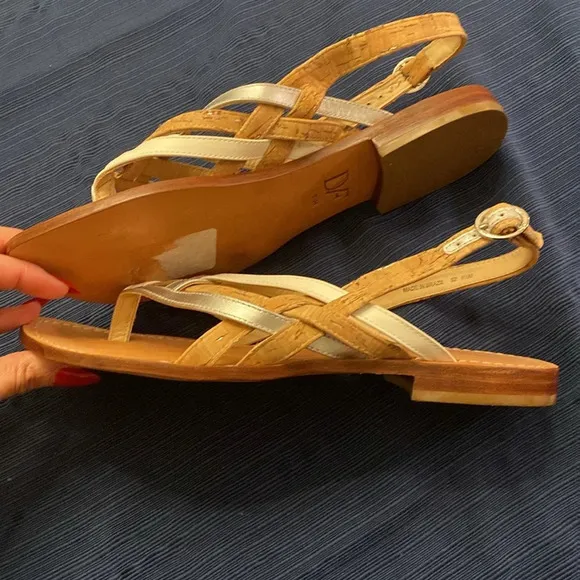 NWOB Diane Von Furstenberg Thong Sandals Woven Detail Cork Crossing Brazil 8.5
