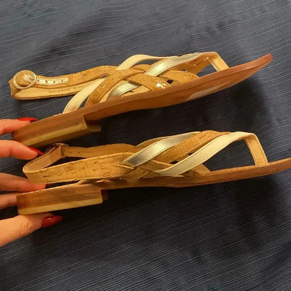 NWOB Diane Von Furstenberg Thong Sandals Woven Detail Cork Crossing Brazil 8.5