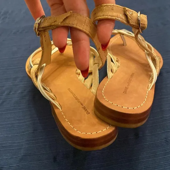 NWOB Diane Von Furstenberg Thong Sandals Woven Detail Cork Crossing Brazil 8.5