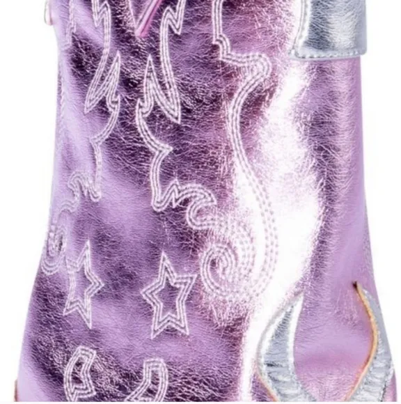 NWOB Metallic Western Space Cowgirl Silver &amp; Pink Wedge Bootie Size 7