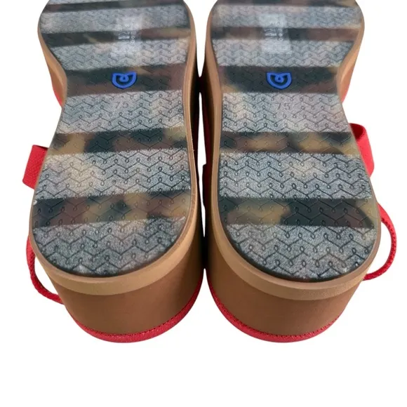 NWOB Rothy's Lightweight Platform Wedge Sandals Red Hot Woven Size 7.5