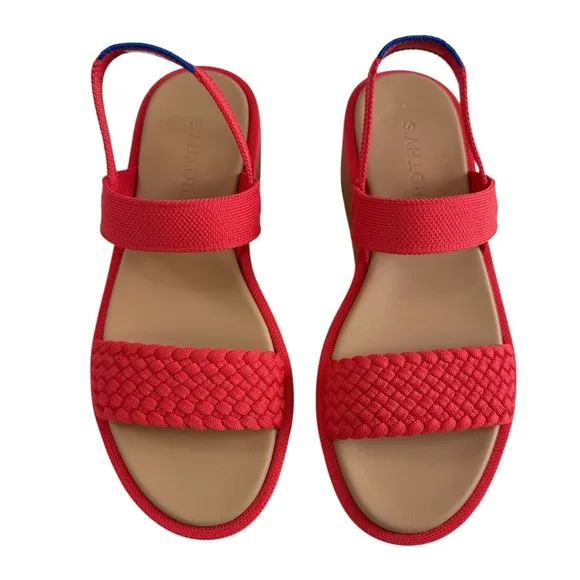 NWOB Rothy's Lightweight Platform Wedge Sandals Red Hot Woven Size 7.5