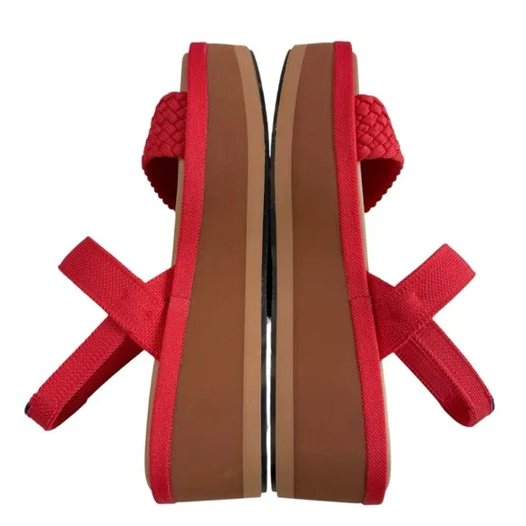 NWOB Rothy's Lightweight Platform Wedge Sandals Red Hot Woven Size 7.5