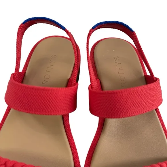 NWOB Rothy's Lightweight Platform Wedge Sandals Red Hot Woven Size 7.5