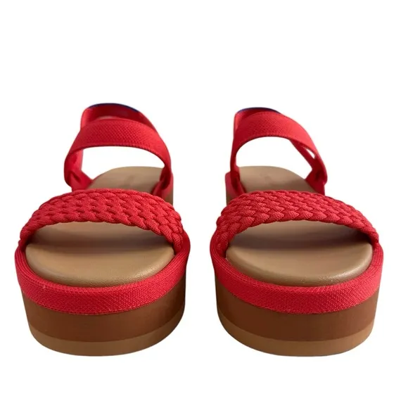 NWOB Rothy's Lightweight Platform Wedge Sandals Red Hot Woven Size 7.5