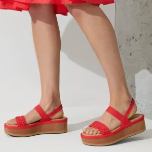 NWOB Rothy's Lightweight Platform Wedge Sandals Red Hot Woven Size 7.5