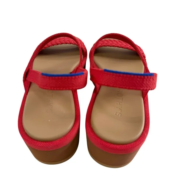 NWOB Rothy's Lightweight Platform Wedge Sandals Red Hot Woven Size 7.5