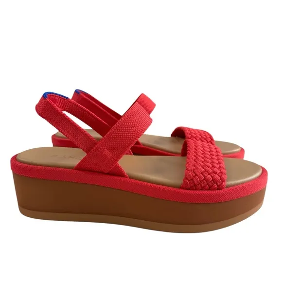 NWOB Rothy's Lightweight Platform Wedge Sandals Red Hot Woven Size 7.5