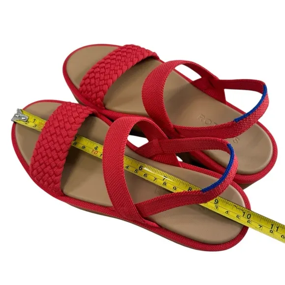 NWOB Rothy's Lightweight Platform Wedge Sandals Red Hot Woven Size 7.5