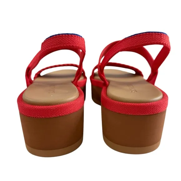 NWOB Rothy's Lightweight Platform Wedge Sandals Red Hot Woven Size 7.5