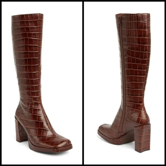 NWOT Jeffrey Campbell Minim Croc Embossed Boots in Brown