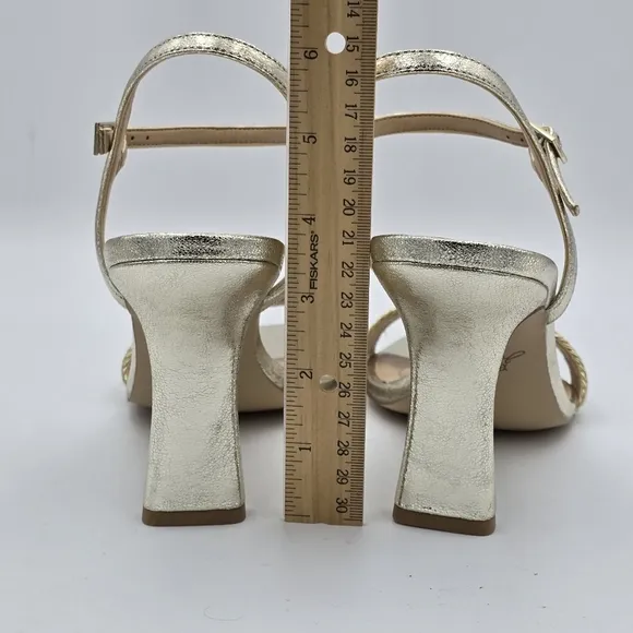 NWOT Jewel Badgley Mischka Heddia Woven Vamp Heeled Sandals, Gold, Women's 10
