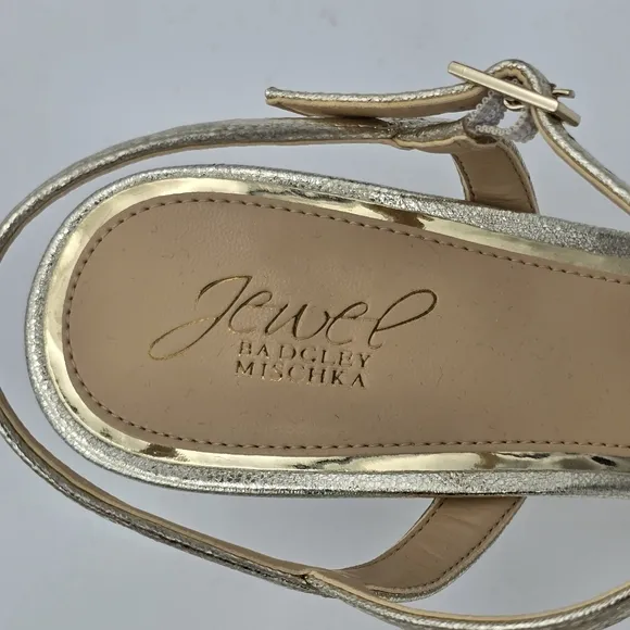 NWOT Jewel Badgley Mischka Heddia Woven Vamp Heeled Sandals, Gold, Women's 10