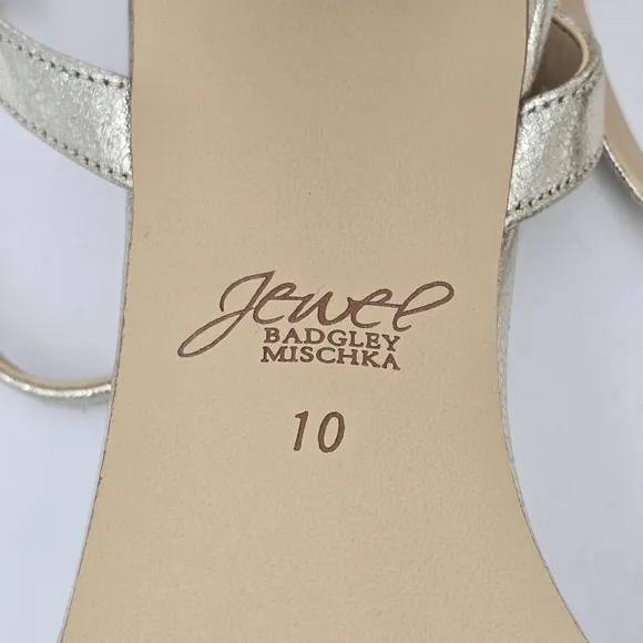 NWOT Jewel Badgley Mischka Heddia Woven Vamp Heeled Sandals, Gold, Women's 10