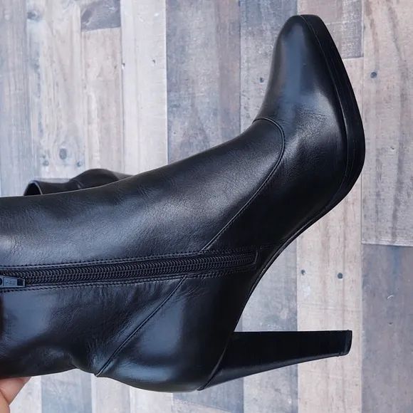 NWOT Steven Made in Italy Black high heel leather boots sz 10 women's