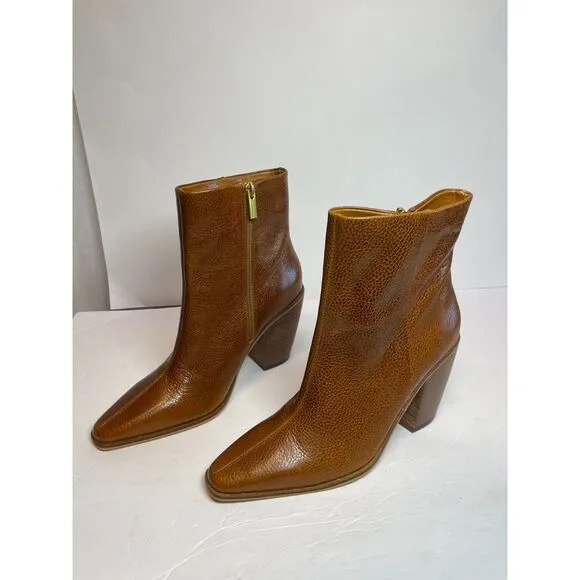 NWOT Vince Camuto Brown Leather Block Heel Ankle Boots - Size 9M, Style VC-Allie