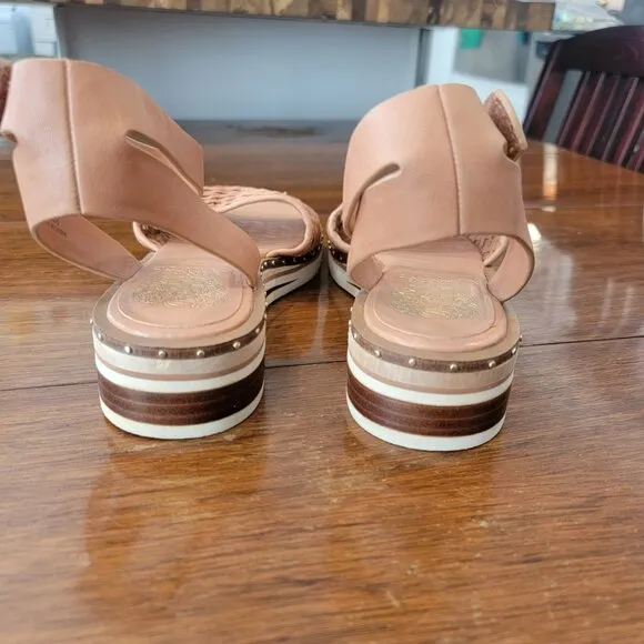NWOT Vince Camuto  Leather Ankle Strap Minniah Wedge Heel Woven Sandals