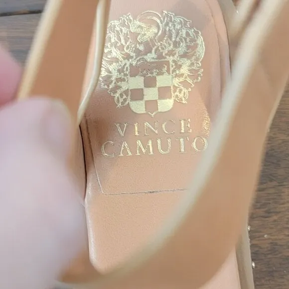 NWOT Vince Camuto  Leather Ankle Strap Minniah Wedge Heel Woven Sandals