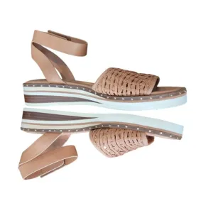 NWOT Vince Camuto  Leather Ankle Strap Minniah Wedge Heel Woven Sandals
