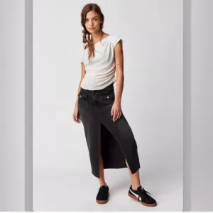 NWOT We The Free × Free People Madison Denim Midi Skirt In Black Size 25